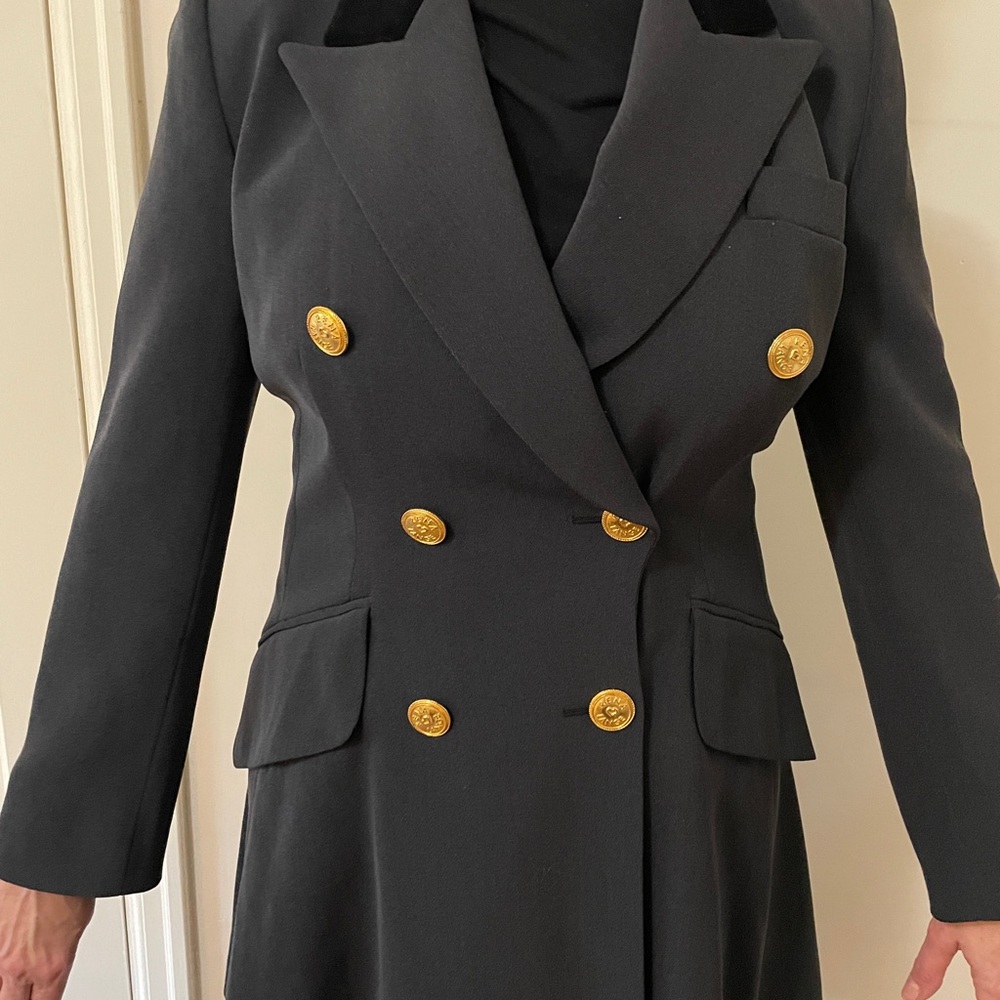 Vintage Rena Lange Charcoal Blazer with Gold Buttons Military Tailored